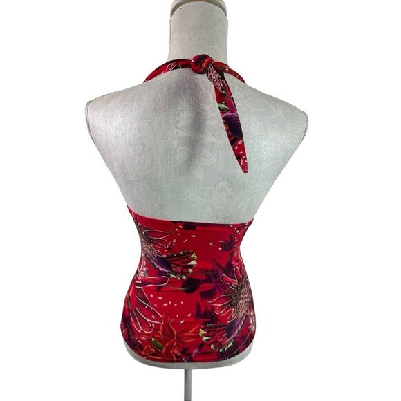 HAPARI Women's XS 0-2 Halter Tankini Swim Top Underwire Red Floral EUC - Picture 2 of 8